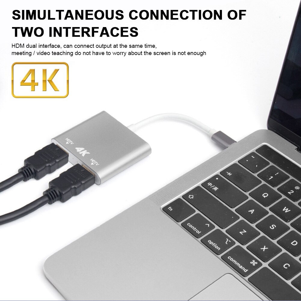 Usb c till dubbel hdmi-adapter omvandlare 4k 60hz möte  hd 2 in 1 typ-c flera lägen speldisplay presentation av för mac os