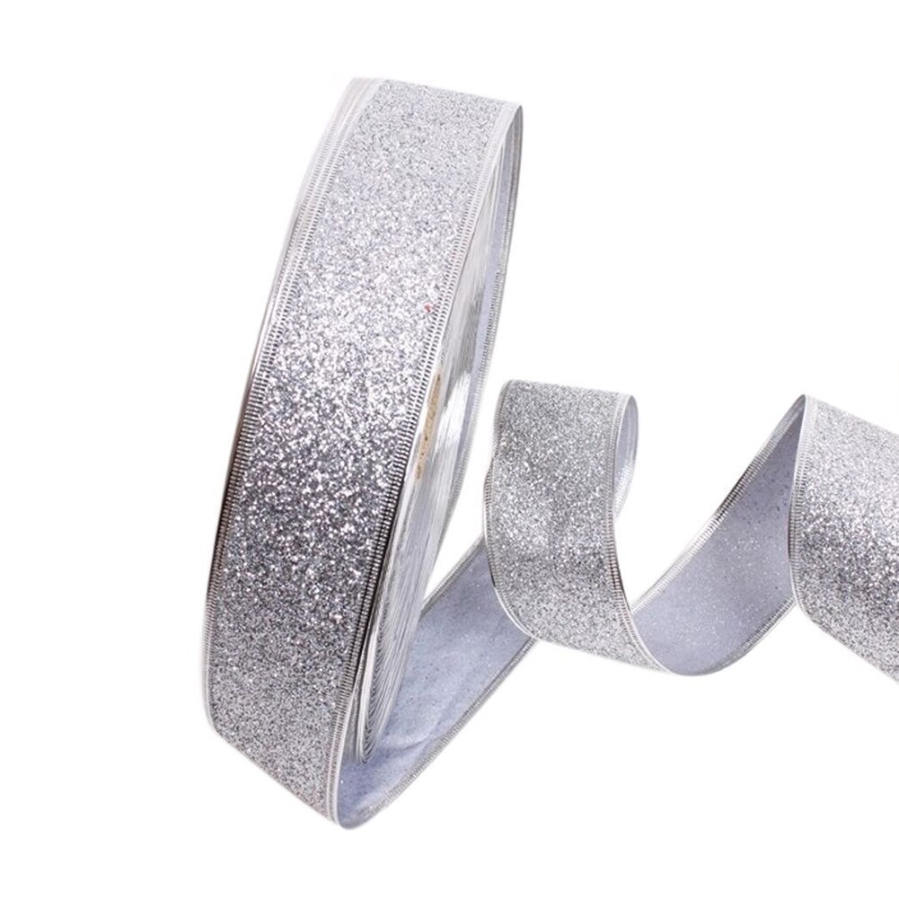 Christmas Ribbons Glitter Ribbon Decor Xmas Wrapping Ribbon Festival Supplies: silver