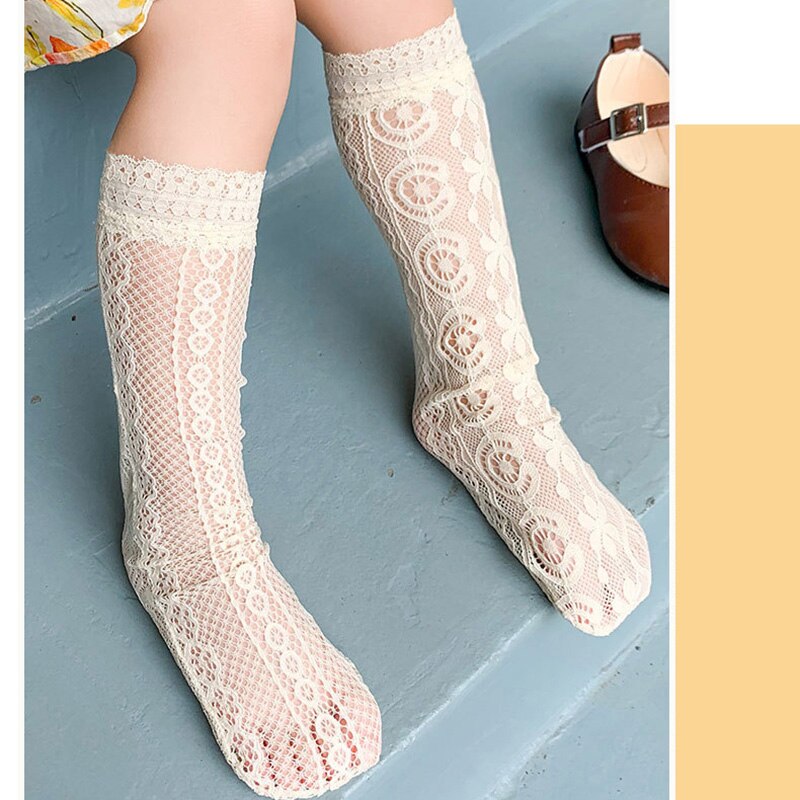 Chaussettes princesse en dentelle pour filles, couleur unie, hautes, en Nylon, pour enfants de 2 à 8 ans