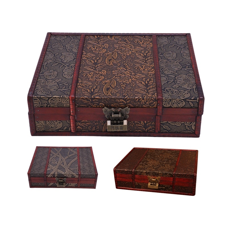 Caja de madera para guardar joyas, caja grande de madera Vintage con cerradura de Metal, de boda, embalaje, decoración Manual para escritorio