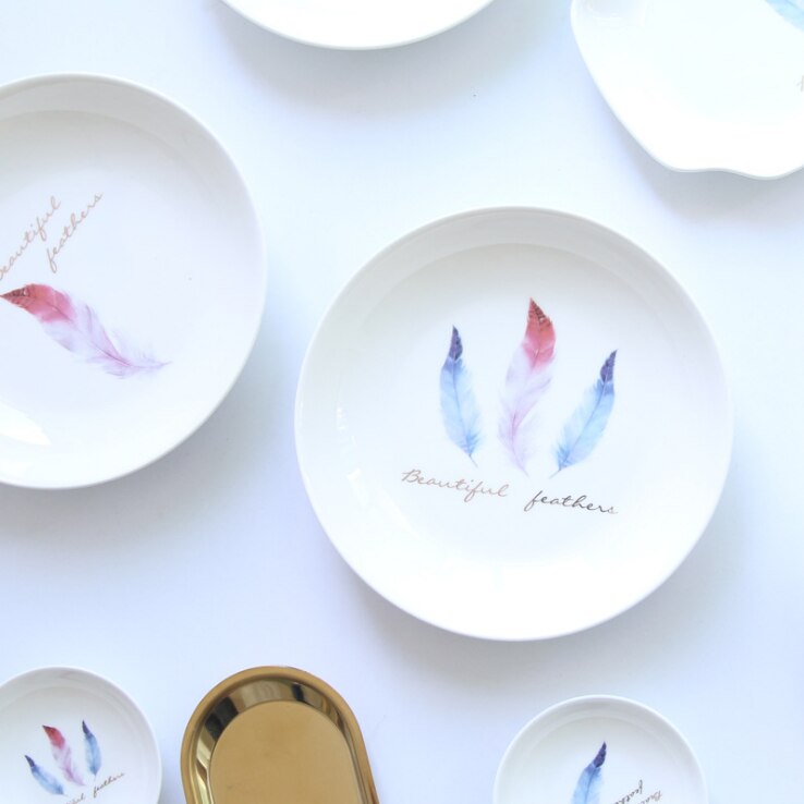 de plumas de platos domésticos estilo minimalista nórdico plato redondo suministros de cocina casera