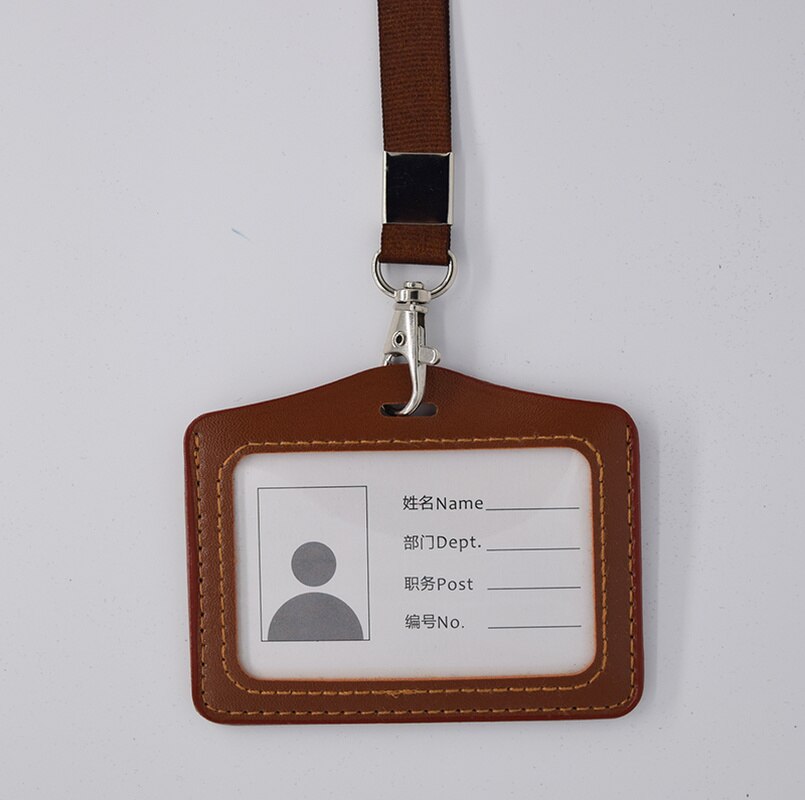 Portable Neck Strap Rope Staff Employee's ID Work Card Holder PU Office Buliding Gate Pass Access Card Cover Sleeve with Lanyard: NO.14