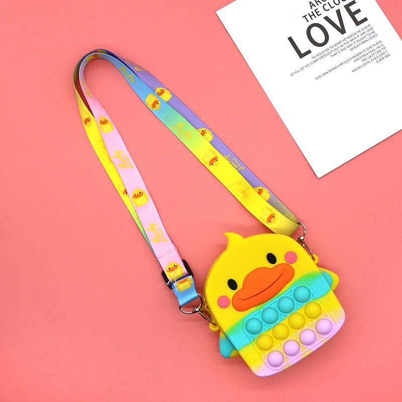 New little yellow duck pop it kawaii cute toy shoulder bag lalafanfan squishy anti-stress relieve squeeze toy for children: Macaron