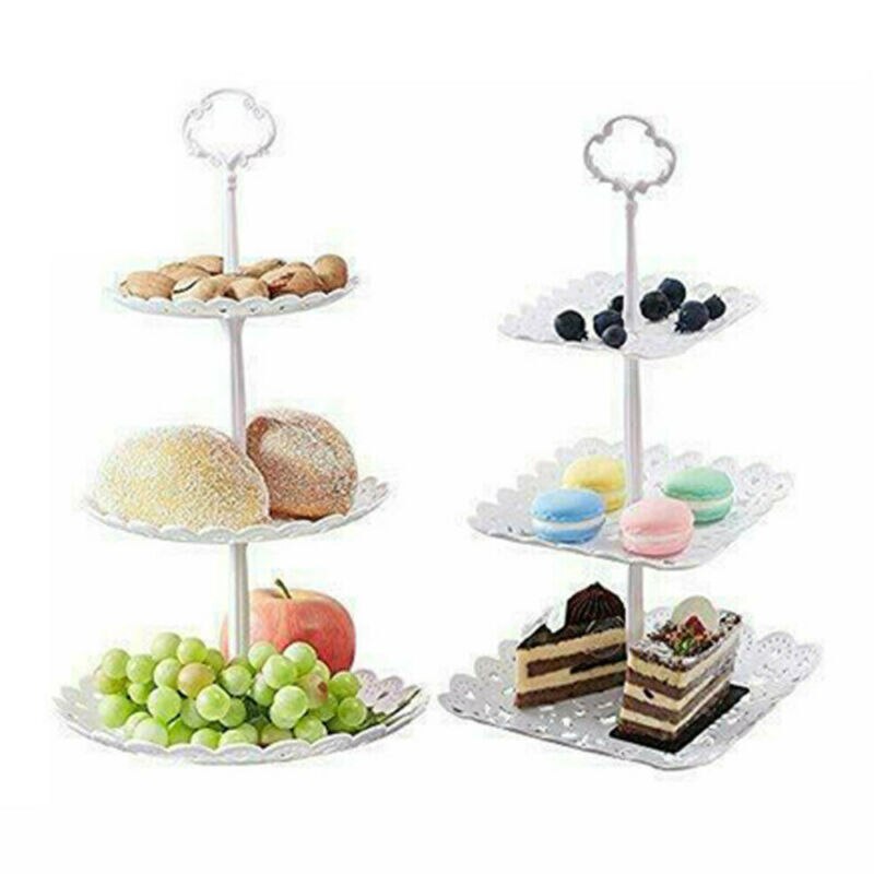 Faroot 3 Tier Plastic Cake Stand Afternoon Tea Wedding Plates Party Tableware Bakeware Cake Shop Three Layer Cake Rack Storage