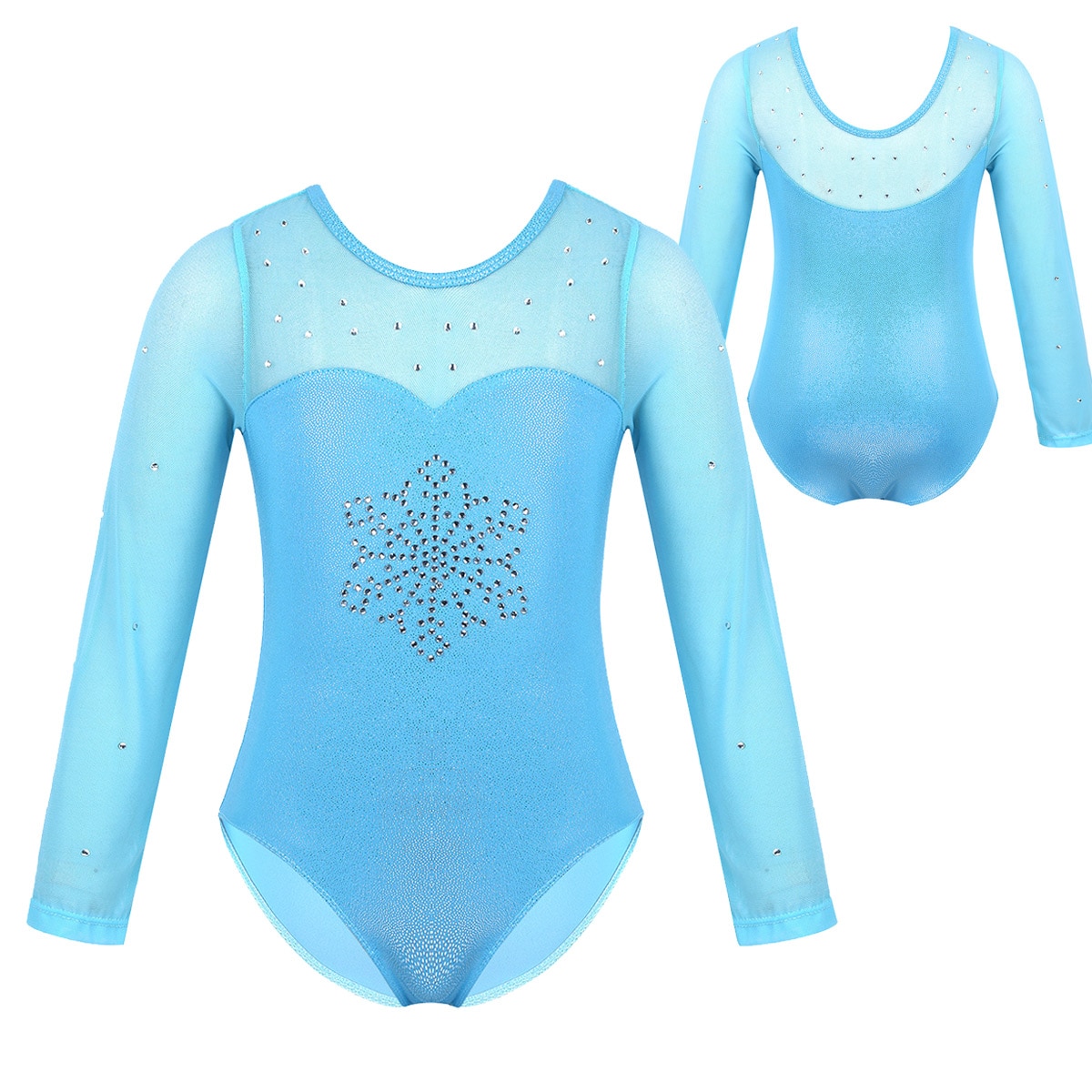 Gymnastics Leotard for Girls Long Sleeves Sparkly Rhinestone Snowflake Tulle Splice Ballet Leotard Dancewear ballet dress Kids: 6