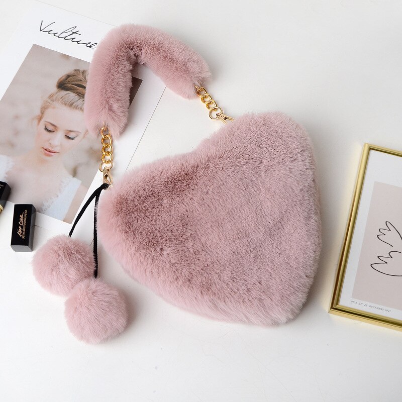 Pluche Hartvormige Winter Vrouwelijke Schattige Clutch Portemonnee Liefde Handtas Modeketen Pluche Tas Tas Voor Vrouw: 4
