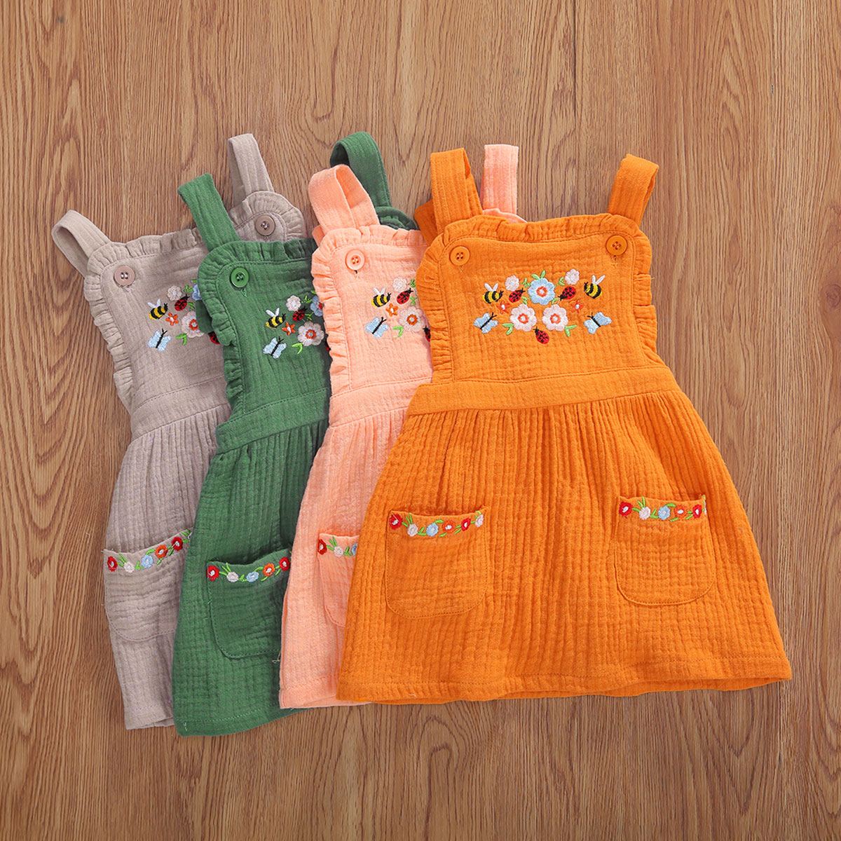 Sommerkjole børn babypiger overalls kjole blomsterprint ensartet knælængde a-line sundress 1-4 år