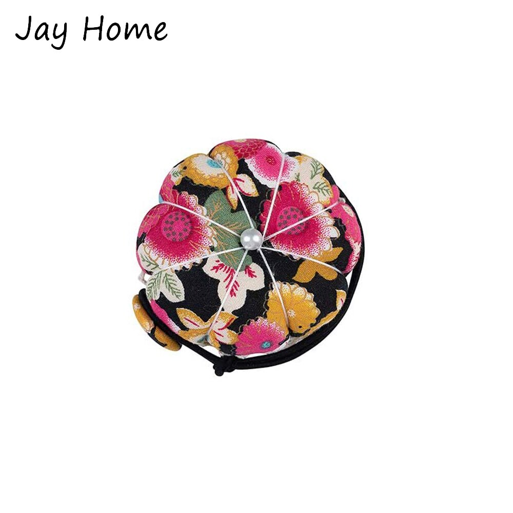 1PC Sewing Pin Cushion Wearable Wrist Pincushions Cute Floral Wooden Base Needle Pin Cushions Holder for Needlework Craft: army green