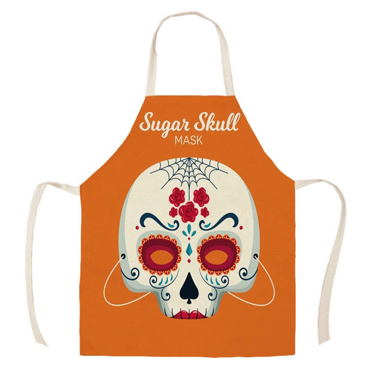Women Kitchen Apron Cotton Linen Halloween Skull Sleeveless Chef Cooking Aprons Kitchen accessories WQ1698: WQ169805 / 38x47cm Kids Size