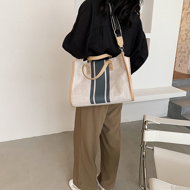 Sacs à main en toile tendance pour femmes, sacs à épaule de grande capacité, sacs à bandoulière de bonne , grand fourre-tout