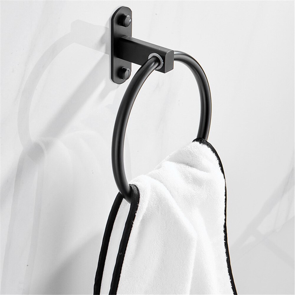 Håndklæde ring håndklædeholder til badeværelset sort holdbar lim skjulte skruer inkluderet let installation 1pc