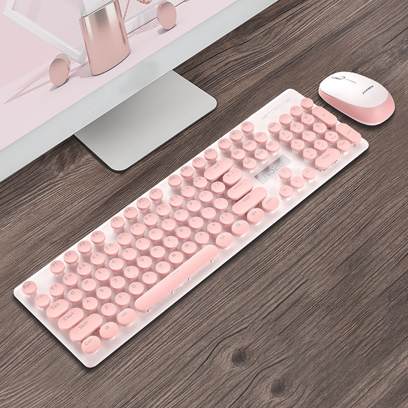 Retro Style Keyboard With Mouse Sets 2.4G Wireless Round Keycaps Mute Button Keyboard Mice For Laptop Desktop PC Computer
