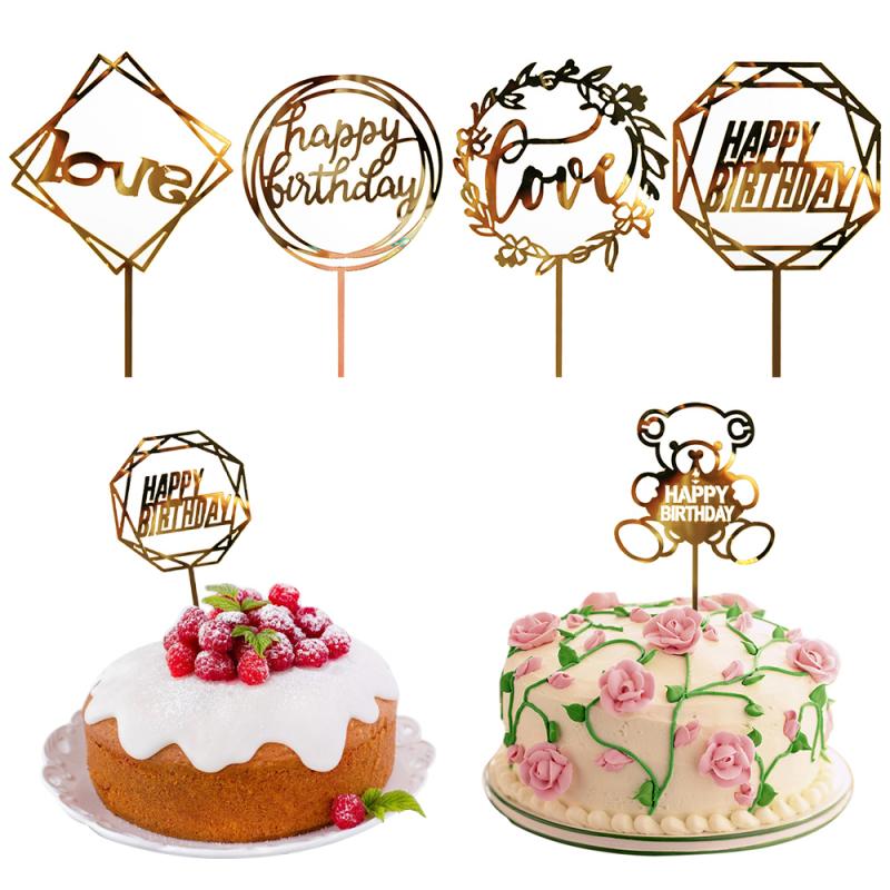 1Pcs Cake Topper Acryl Gelukkige Verjaardag Cake Stamping Viering Insteekkaart Taart Decoratie Verjaardag Decoratie