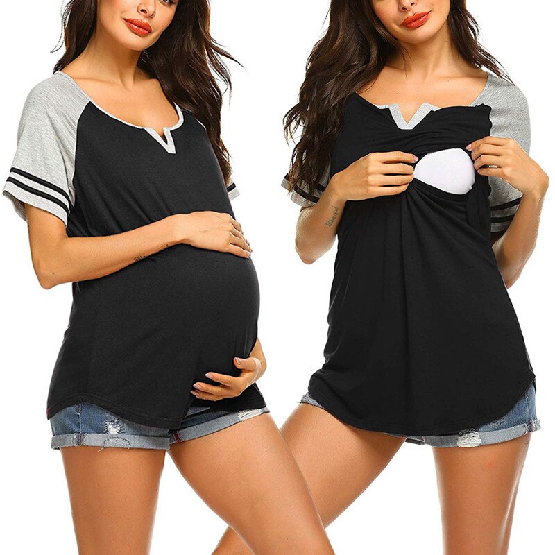Kvinder gravide barsel tøj korte ærmer striber print toppe graviditet skjorte amning tøj ropa premama embarazadas