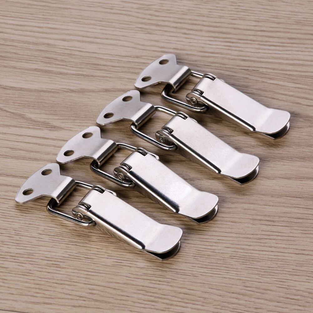 4pcs Stainless Steel Spring Loaded Toggle Case Box Chest Trunk Catches Hasps Clamps (Silver)