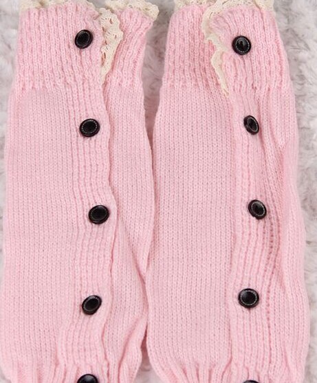 Piger børn trendy strikket knap blonder benopvarmere trim boot manchetter sokker: Lyserød