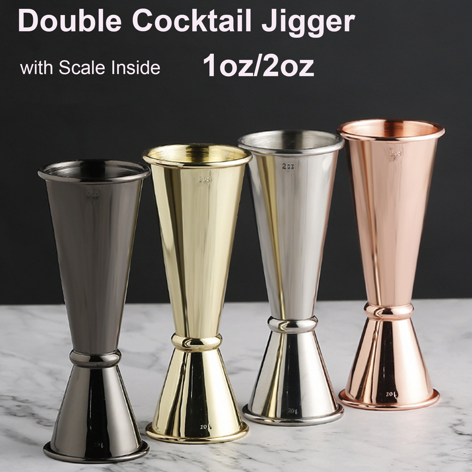 Double Spirit Bartender Stainless Steel with Measurements Scale Inside Dual Japanese Measure Cup Drinks Pour