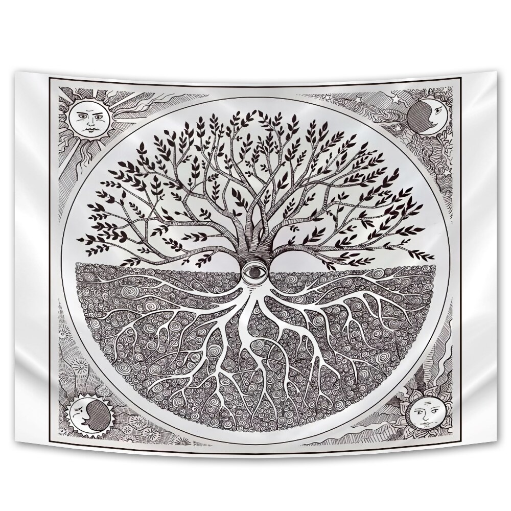 Forest Tapestry Nature Tree Popular elves Wall Hanging Green Family Tree Tapestry Sun and Moon Beach Blanket Home Decor: Gray