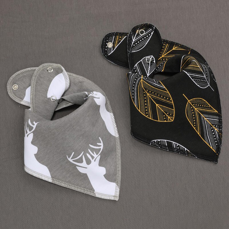 Bavettes unisexe pour bébés, en Bandana, 2 pièces, boutons ajustables, pour bavoirs pour -né, 100% coton, accessoires utiles pour bébés: K20021