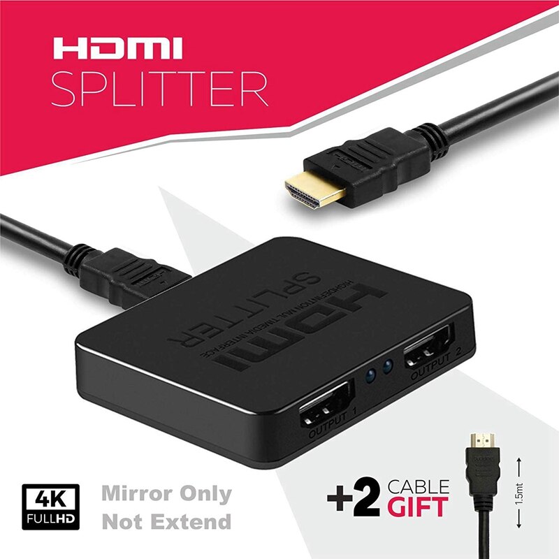 Hdmi Splitter 1 in 2 Out-Ultra Hd 4K 4 Port Hdmi Adapter for Fire Stick/Apple Tv/Fire Tv/Roku Tv/Ps4 Pro/ One X/Wii U