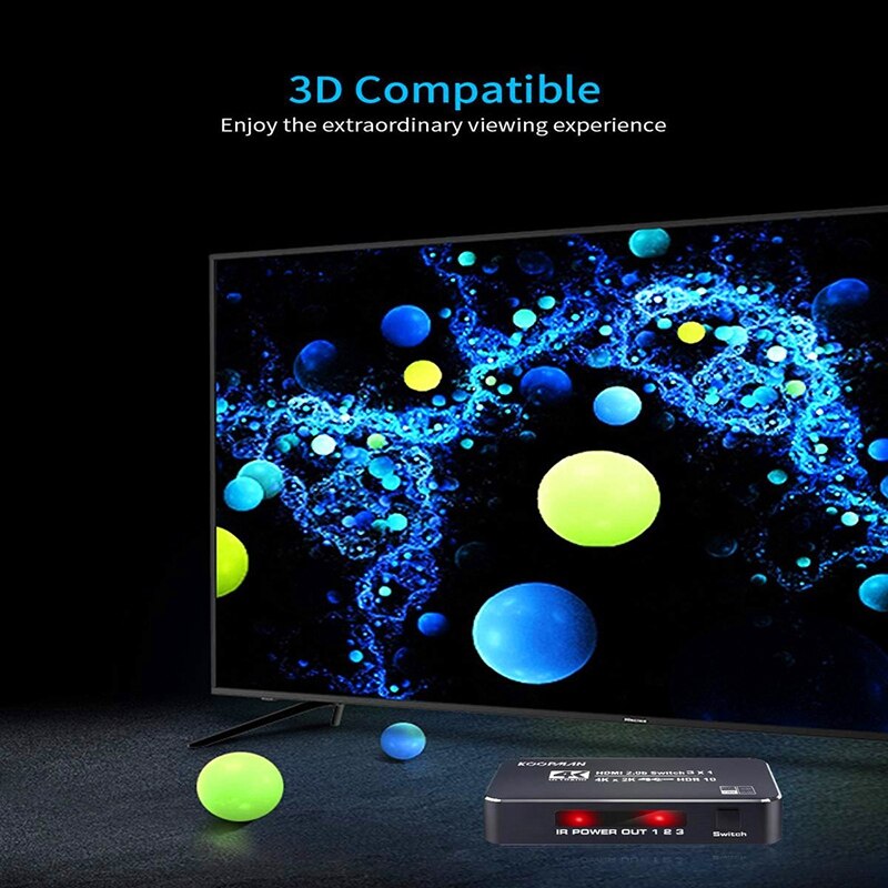 4K HDR HDMI Switch 3 Ports HDMI 2.0 Switcher Selector with IR Wireless Remote, Supports UltraHD Dolby Vision