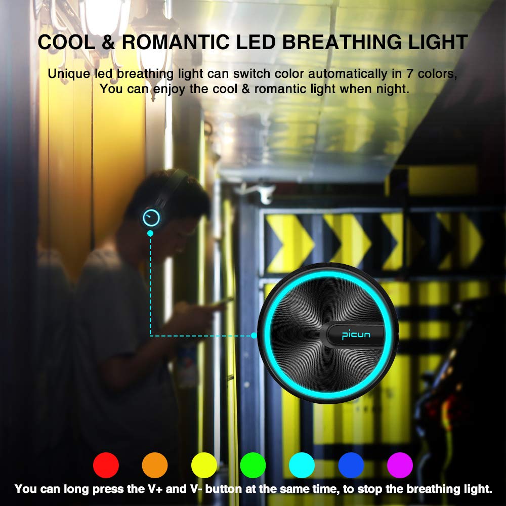 Picun B6 casque sans fil Bluetooth 5.0 HiFI stéréo casque pliable casque écouteurs lumineux LED avec micro HD Supoort TF carte
