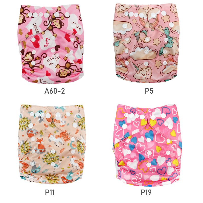 Cloth Diaper 4pcs/Set Reusable Nappies Diapers Inserts Potty Training Pants Newborn Cloth Diapers PUL Fabric Nappy Baby: PK1 without insert