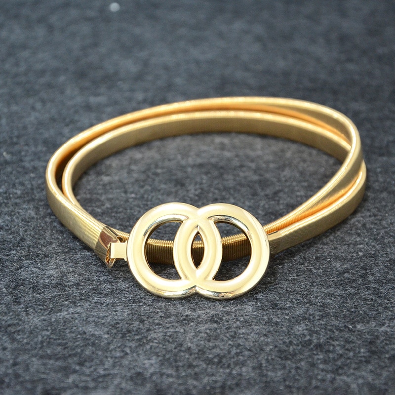 Dames Metalen Riem Sluiting Front Stretch Slanke Taille Riem Elastische Tailleband Gouden Ketting Riemen Voor Vrouwen: Gold