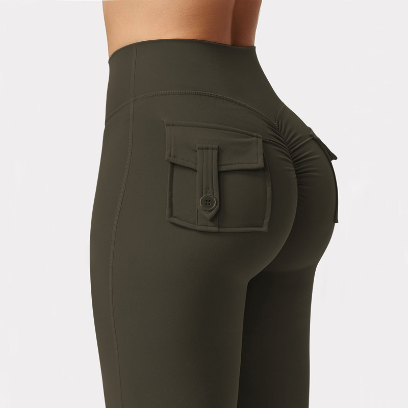 Neueste Damen-Yoga-Gamaschen mit weitem Bein und hohem Stretchanteil, nacktes Gefühl, Kompressions-Fitness-Arbeitskleidung mit Taschen, Yoga-Schlauch ﻿