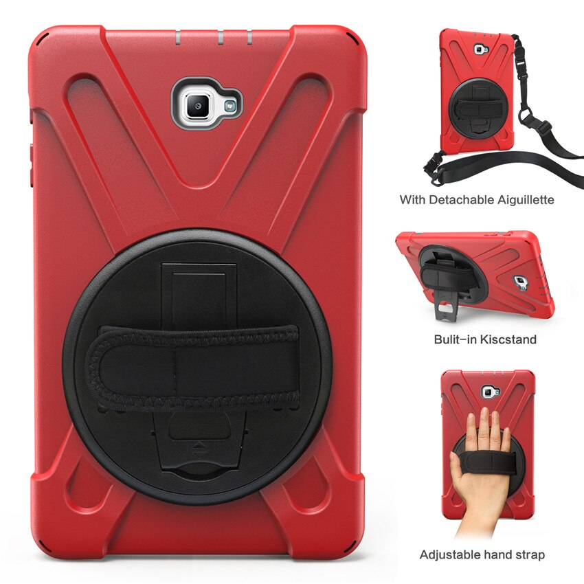 Case For Samsung Galaxy Tab a 10.1 t580 T585 T580N tablet Kids skin Safe Shockproof Armor hard cover+ Hand Strap & Neck Strap: Red