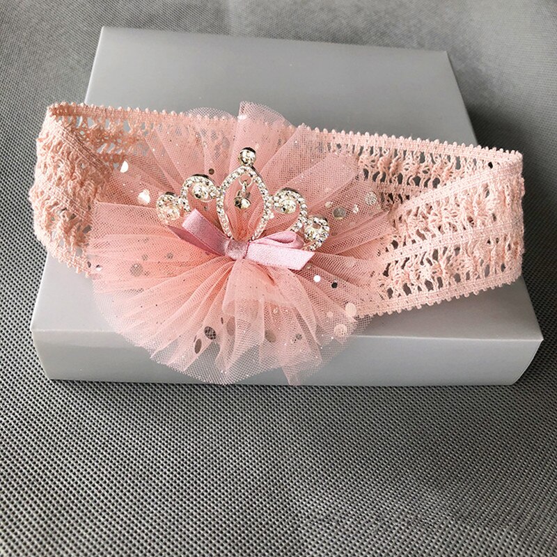 Infant Child Hair Band Three-dimensional Alloy Rhinestone Crown Headdress Baby Girl Mesh Elastic Headband