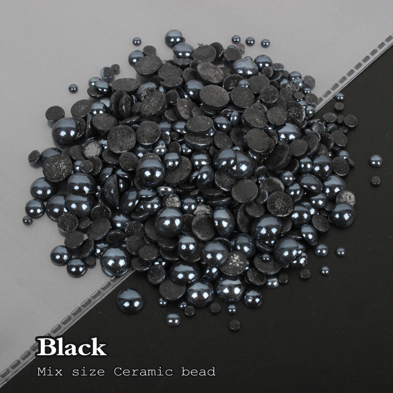 1000 stk/parti hvid/sort mix størrelser keramiske perler halvrund flatback perle 2mm-6mm blandet til diy lim nail art beklædningsgenstand