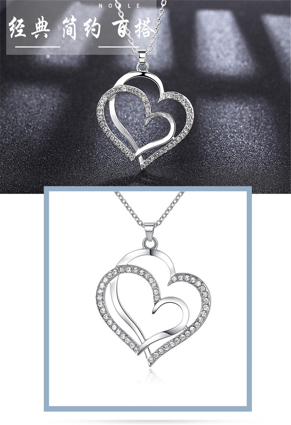 Love heart zircon diamonds pendant necklaces for women gold &white gold silver color chain choker jewelry accessory