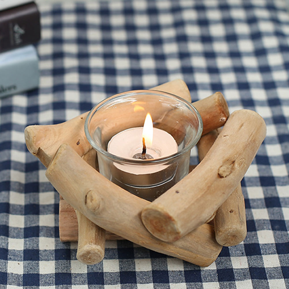 Portavelas de vidrio para manualidades delicadas, decoración romántica para el hogar, bodas, arte Hecho A Mano, palo de madera portátil