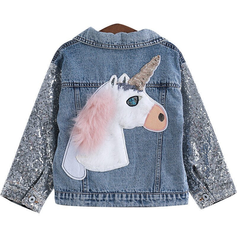 Eenhoorn Meisjes Jassen Sequin Cowboy Stijl Tieners Bovenkleding Borduurwerk Mode Meisjes Jas Kinderkleding Kids Jean Jas