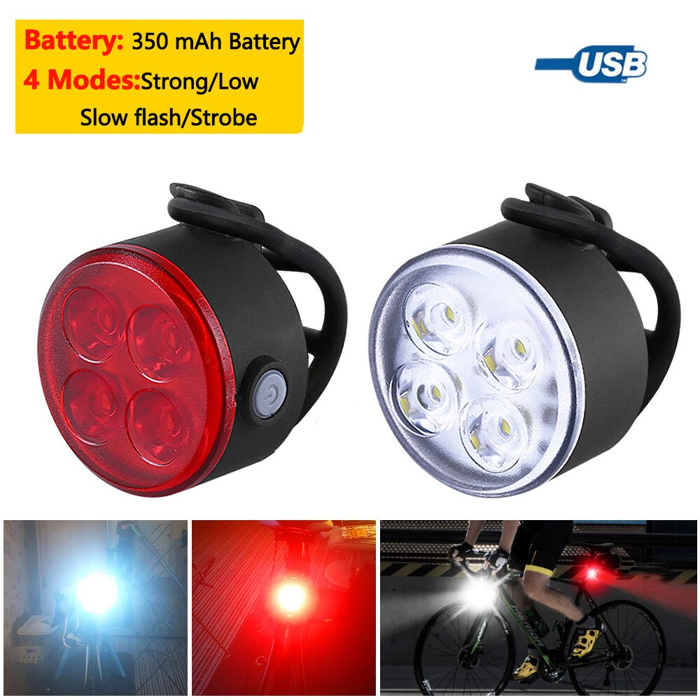 2PCS Mini Bike Light Waterproof MTB Riding Lamp White Light Front Bicycle Headlight with Red Warning Taillight: C