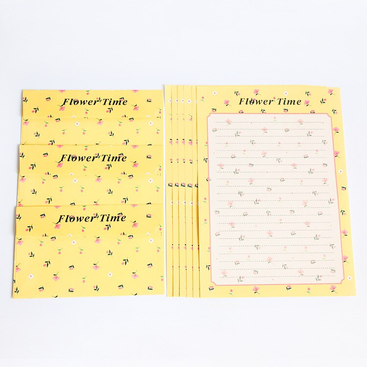 12 feuilles lettre papier 6 pièces enveloppe ensemble Kawaii fleur écriture papier enveloppe lettre Pad dessin carte de voeux avec enveloppes: Yellow Flower