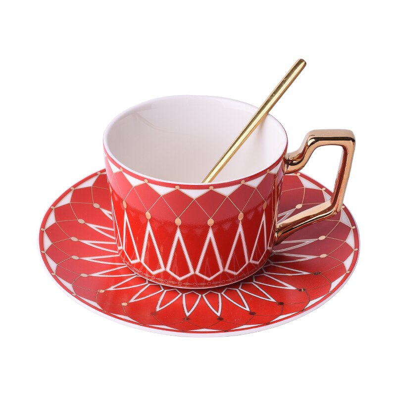 Tea Cup Saucers Bone China Teacups Coffee Cups Coffee Cup Saucers Set Mug Coaster Dish Set Office Tea Set Home Coffee Set: E Red