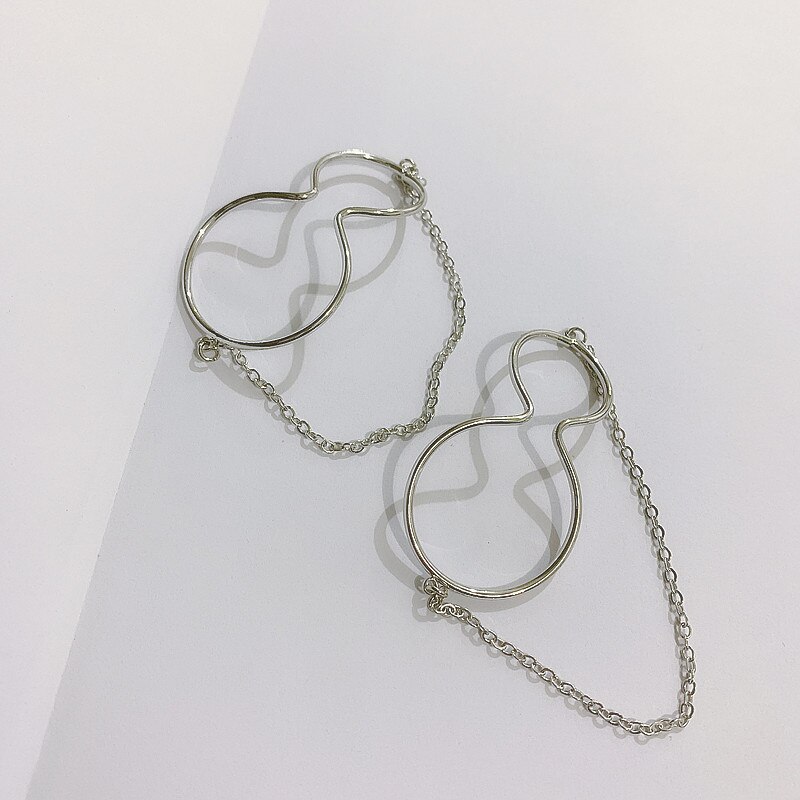 Huanzhi guld sliver färg metall ear cuff örhängen utan piercing geometrisk kedja dubbel cirkel för kvinnor flicka smycken: 1 en bit strimla