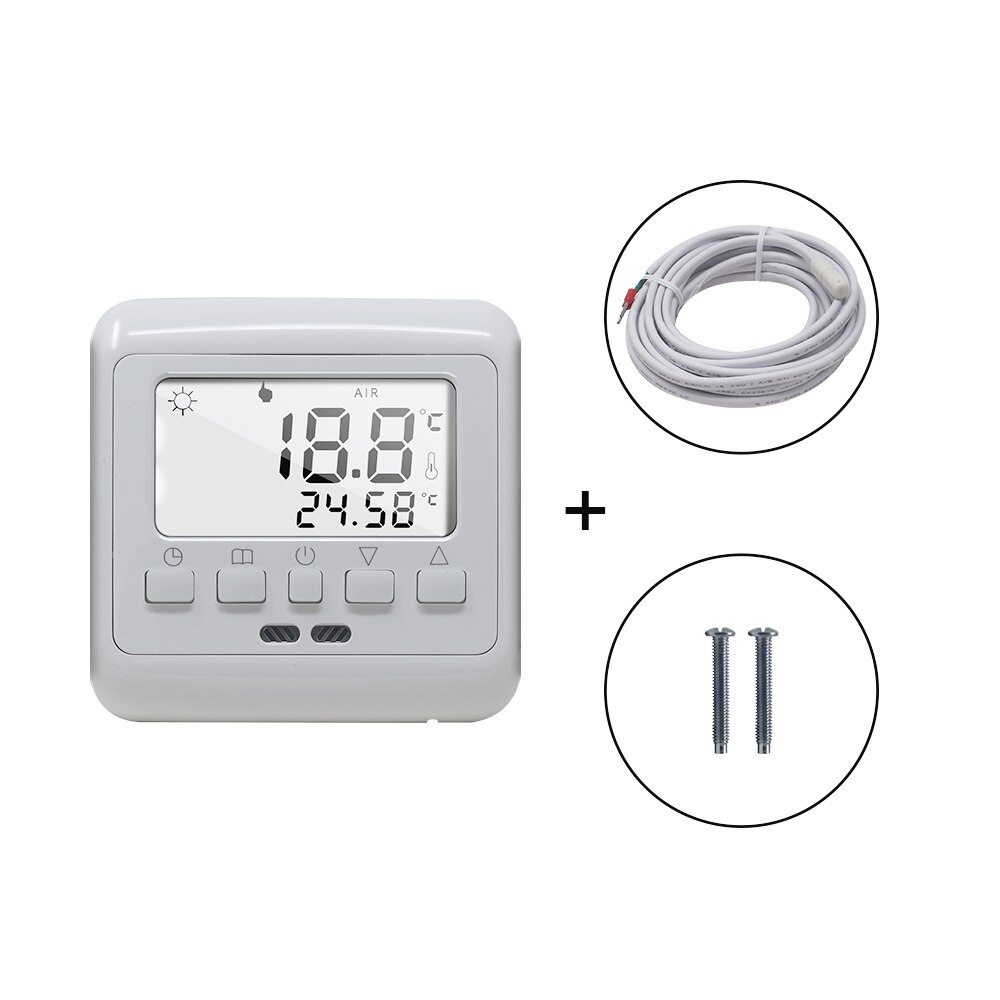 Termostato de pared con pantalla LCD para calefacción de suelo, controlador de temperatura, programación semanal, termostato antiinterferencias, retroiluminación blanca