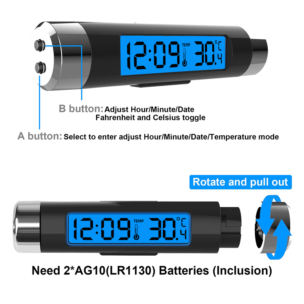 2 In 1 Auto Digitale Lcd Klok/Temperatuur Display Elektronische Klok Thermometer Auto Digitale Tijd Klok Auto Accessoire