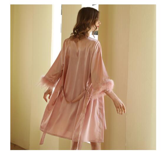 Bata de baño de satén para dama de honor y novia, Kimono bordado, ropa de dormir suelta, a la , para de boda: XL / Verde militar