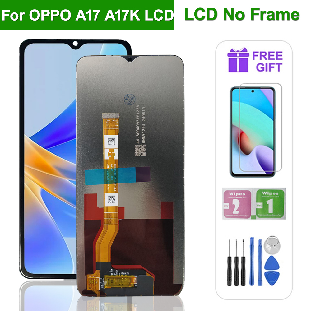For oppo  a17 a17k lcd-skjerm berøringsskjerm digitaliseringsenhet for oppo  a17 a17k cph 2477 cph 2471 skjermutskifting: Svart