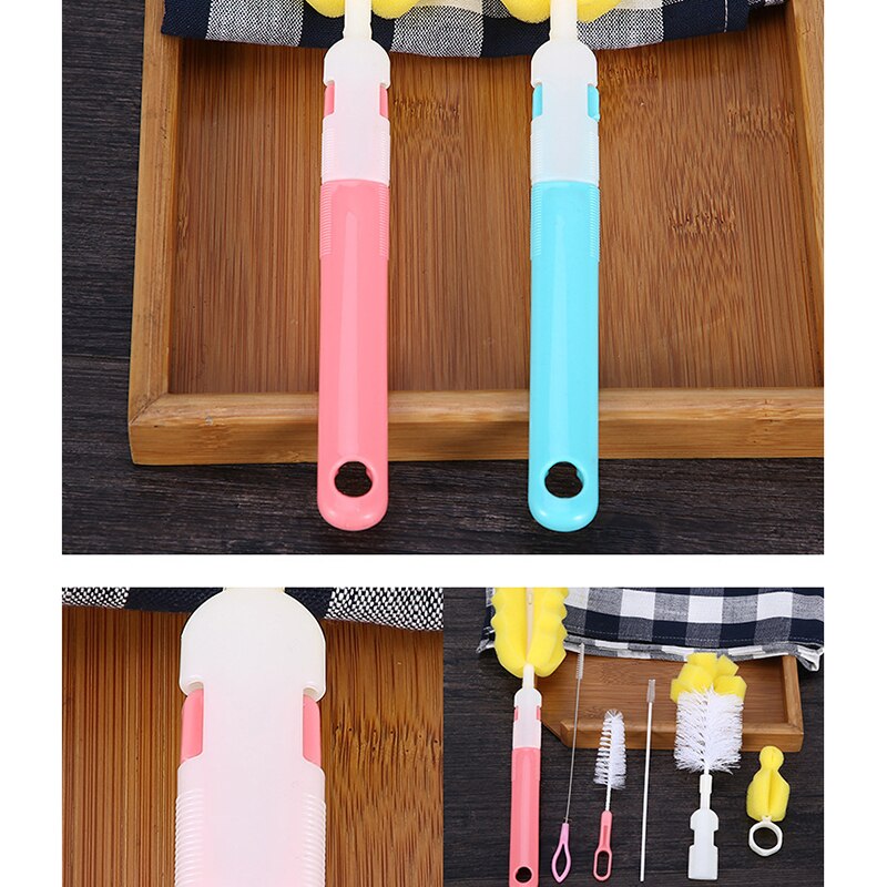 6Stck Baby Flasche Pinsel einstellen Baby Nippel 360-grad Rotierenden Sauberen Schwamm Auslauf Tasse Pinsel Bausatz Flasche Sauber werkzeug