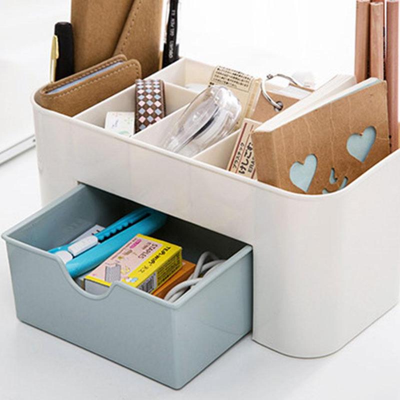 Multifunktionell skrivbordsarrangörslåda i plast med låda smycken färg kosmetikafodral smink bomullsförvaring 3 pinnar hållare de  y7 k 7