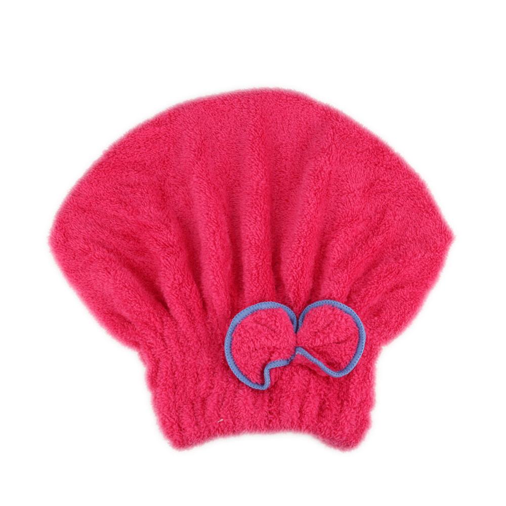 Mikrofiber hurtig hårtørrende bad spa bowknot wrap håndklæde hat cap til bad badeværelse tilbehør tb: Rosenrød