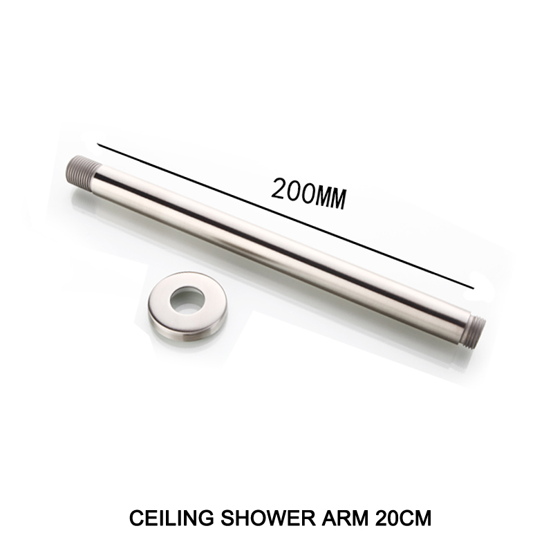 Wall Mounted Ceiling Overhead Shower Arm Set Brushed Nickel Head Shower Holder Square Round Bathroom Set: SA0004BN-86