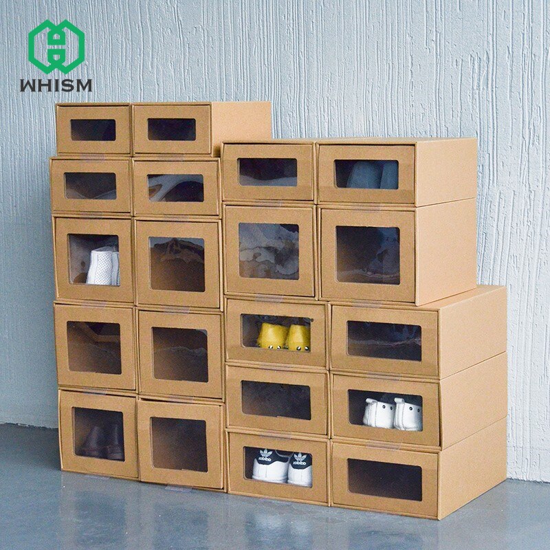 1pc Thickened Kraft Cardboard Box Drawer Shoebox Space Saving Storage Organizer Container Box Sports Shoes High Heels Holder