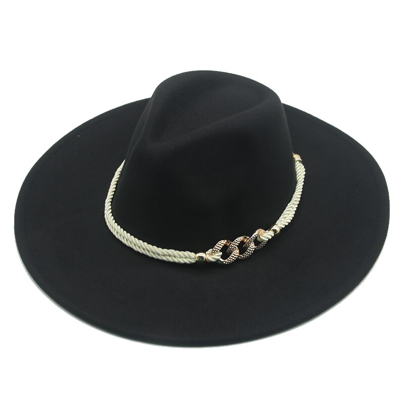Grote Rand Winter Hoeden 9.5Cm Effen Kleur Kaki Winter Vrouwen Hoeden Brede Rand Formele Fedora Vilten Hoeden Vrouwen Hoeden sombrero De Mujer: black