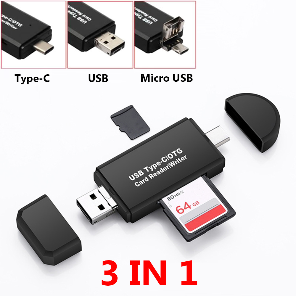 3 In 1 Tf/Sd Memory Card Reader Micro Usb Type-C High Speed Usb 2.0 Otg Adapter voor Telefoon Laptop Computer